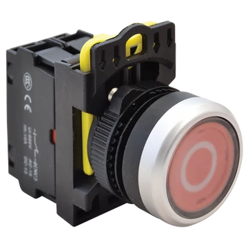 TRACON Jelölt, világító nyomókapcsoló, piros, (fehér 0), 1xNC, 5A/230V AC-15, IP65, LED 230V AC/DC (NYK3-P2L)