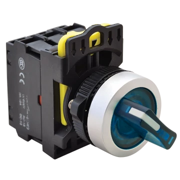 TRACON Világítókaros kapcsoló, kék, LED, kétállású, rugóvissza, 1xNO+1xNC, 5A/230V AC-15, IP65, LED 230V AC/DC (NYK3-SL24B)