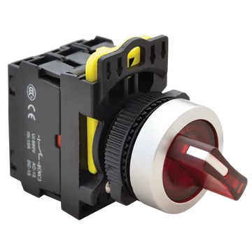 TRACON Világítókaros kapcsoló, piros, LED, kétállású, rugóvissza, 1xNO+1xNC, 5A/230V AC-15, IP65, LED 230V AC/DC (NYK3-SL24R)