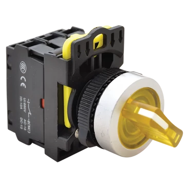 TRACON Világítókaros kapcsoló, sárga, LED, kétállású, rugóvissza, 1xNO+1xNC, 5A/230V AC-15, IP65, LED 230V AC/DC (NYK3-SL24Y)