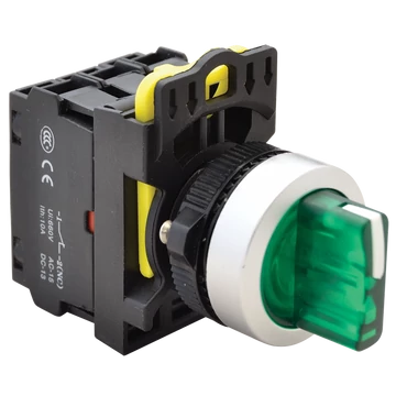 TRACON Világítókaros kapcsoló, zöld, LED, háromállású, rugóvissza, 1xNO+1xNC, 5A/230V AC-15, IP65, LED 230V AC/DC (NYK3-SL34G)
