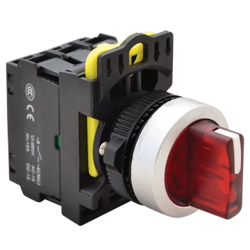 TRACON Világítókaros kapcsoló, piros, LED, háromállású, rugóvissza, 1xNO+1xNC, 5A/230V AC-15, IP65, LED 230V AC/DC (NYK3-SL34R)