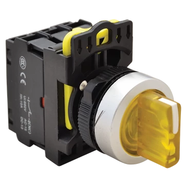 TRACON Világítókaros kapcsoló, sárga, LED, háromállású, rugóvissza, 1xNO+1xNC, 5A/230V AC-15, IP65, LED 230V AC/DC (NYK3-SL34Y)