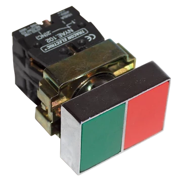 TRACON Tokozott kettős BE-KI nyomógomb, fémalap, zöld+piros, 1xNC+1xNO, 3A/400V AC, IP44 (NYKK8325T)
