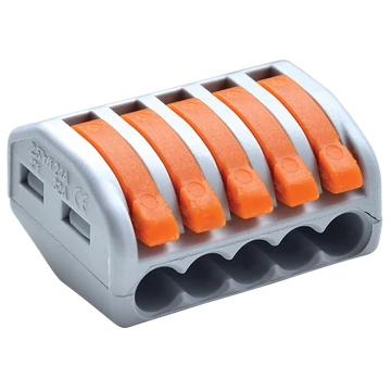TRACON Csavar nélküli vezetékösszekötő, nyitható, 0,75-4mm2, 32A, 400VAC 5P (OVO2,5-5)