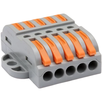 TRACON Csavar nélküli vezetékösszekötő, toldó, nyitható, 0,5-4mm2, 32A, 400VAC 5P (OVOFT55)