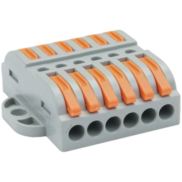 TRACON Csavar nélküli vezetékösszekötő, toldó, nyitható, 0,5-4mm2, 32A, 400VAC 6P (OVOFT66)
