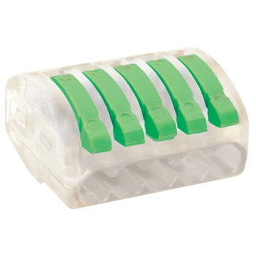 TRACON Csavar nélküli vezetékösszekötő, nyitható átlátszó, 0,75-4mm2, 32A, 400VAC 5P (OVOT2,5-5)
