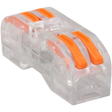 TRACON Csavar nélküli vezetékösszekötő, toldó, nyitható, átlátszó, 0,5-4mm2, 32A, 400VAC 2P (OVOTT22)