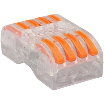 TRACON Csavar nélküli vezetékösszekötő, toldó, nyitható, átlátszó, 0,5-4mm2, 32A, 400VAC 4P (OVOTT44)