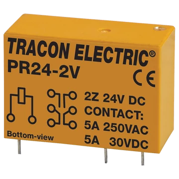 TRACON Print relé, 24V DC / 2xCO (5A, 230V AC / 30V DC) (PR24-2V)