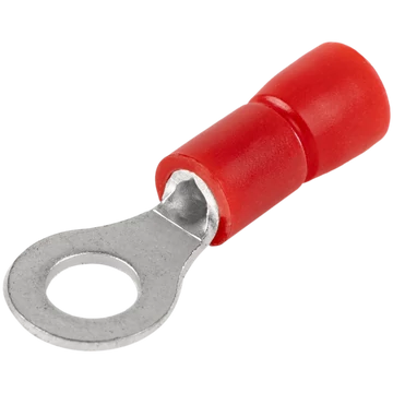 TRACON Szigetelt szemes saru, ónozott elektrolitréz, piros, 1,5mm2, M4, (d1=1,7mm, d2=4,3mm), PVC (PSZ4)