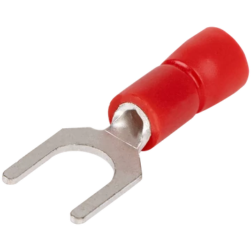 TRACON Szigetelt villás saru, ónozott elektrolitréz, piros, 1,5mm2, M6, (d1=1,7mm, d2=6,4mm), PVC (PV6)