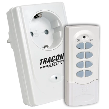 TRACON Távkapcsolós csatlakozóaljzat, 1 aljzat, 1 távírányító, 230VAC, 50Hz, 3600W, IP20, 433,92MHz (RCS11)