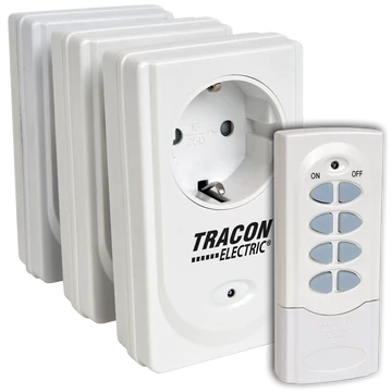TRACON Távkapcsolós csatlakozóaljzat, 3 aljzat, 1 távírányító, 230VAC, 50Hz, 3600W, IP20, 433,92MHz (RCS13)