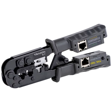 TRACON Vágó- ,csupaszító- és présszerszám teszterrel, RJ45, RJ11, RJ12 (RJT)