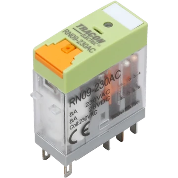 TRACON Print relé tesztgombbal és állapotjelzéssel, 12V DC / 2xCO (8A, 230V AC / 30V DC) (RN09-12DC)