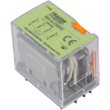 TRACON Miniatűr teljesítményrelé tesztgombbal és állapotjelzéssel, 24V DC / 4xCO (12A, 230V AC / 28V DC) (RN14-24DC)
