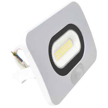 TRACON Fehér SMD fényvető mozgásérzékelővel, 30W, 4000K, IP65, 220-240V AC, 2700lm,110°, 3-10m, EEI=F (RSMDLFM30)