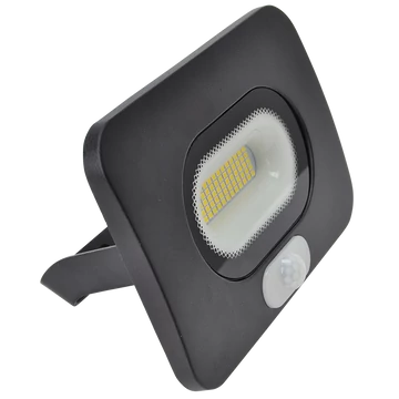 TRACON Fekete SMD fényvető mozgásérzékelővel, 30W, 4000K, IP65, 220-240V AC, 2700lm, 110°, 3-10m, EEI=F (RSMDLM30)
