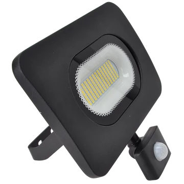 TRACON SMD fényvető mozgásérzékelővel, fekete, 220-240V, 50W, 4000K, IP65, 4000lm, 120°, 10s-7min, 3-10m, EEI=G (RSMDLM50H)