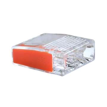 TRACON Csavar nélküli vezetékösszekötő, átlátszó/narancs, 3x0,5-2,5mm2, 450VAC, max. 16A (RVO2,5-3)
