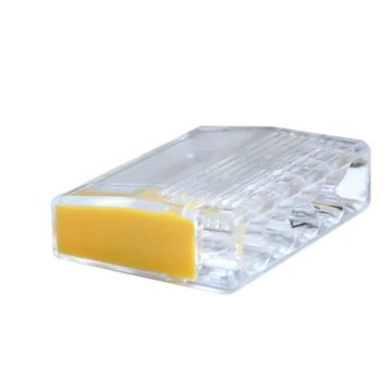 TRACON Csavar nélküli vezetékösszekötő, átlátszó/sárga, 5x0,5-2,5mm2, 450VAC, max. 16A (RVO2,5-5)