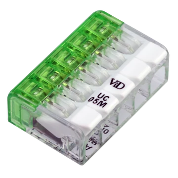 TRACON Csavar nélküli vezetékösszekötő, nyitható átlátszó, 0,2-2,5mm2, 24A, 450VAC 5P (RVONK5)