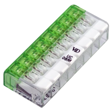 TRACON Csavar nélküli vezetékösszekötő, nyitható átlátszó, 0,2-2,5mm2, 24A, 450VAC 8P (RVONK8)