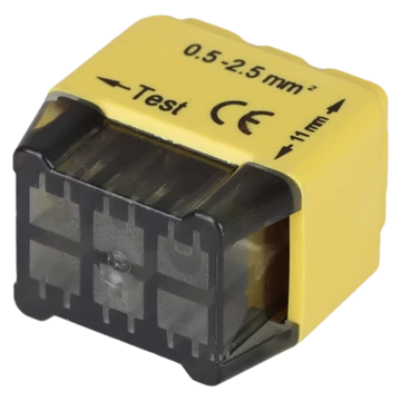 TRACON Csavar nélküli vezetékösszekötő, sárga, 6x0,5-2,5mm2, 450VAC, max. 16A (RVU2,5-6)