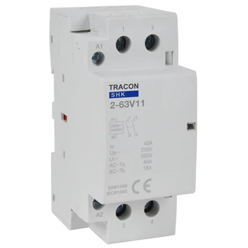 TRACON Installációs kontaktor, 230V AC, 50Hz, 2 Mod, 1xNO+1xNC, AC1/AC7a, 63A (SHK2-63V11)