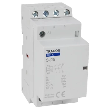 TRACON Installációs kontaktor, 230V AC, 50Hz, 2 Mod, 3xNO, AC1/AC7a, 25A (SHK3-25)
