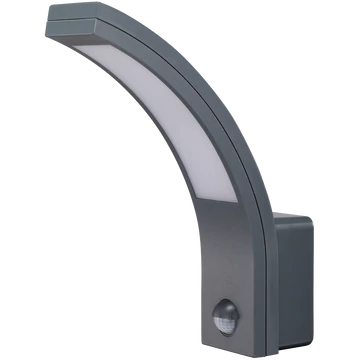 TRACON Mozgásérzékelős fali lámpatest, ívelt forma, antracit, 230VAC, 15W, 140°, 2-9m, 10s-5m, 4500K , IP54, 1100lm, EEI=G (SLIA15W)
