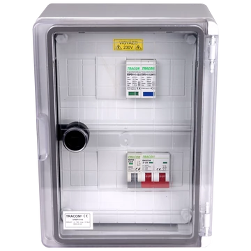 TRACON Túlfeszültség-védelmi doboz fotovoltaikus rendszerekhez, 280x210x130mm, IP65, IK10, AC1+2, 230V, In:16A, Iimp: 12.5kA (SPBPV116)