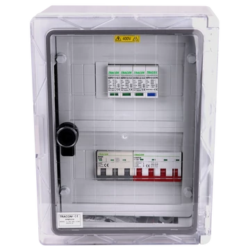 TRACON Túlfeszültség-védelmi doboz fotovoltaikus rendszerekhez, 330x250x130mm, IP65, IK10, AC1+2, 400V, In:10A, Iimp: 12.5kA, (SPBPV310)