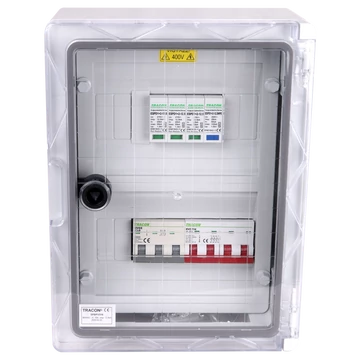 TRACON Túlfeszültség-védelmi doboz fotovoltaikus rendszerekhez, 330x250x130mm, IP65, IK10, AC1+2, 400V, In:16A, Iimp: 12.5kA, (SPBPV316)