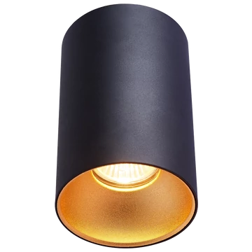 TRACON Mennyezeti spot lámpatest, hengeres, fekete, arany reflektor, 100-240VAC, 50Hz, 1xGU10, max.35W (SPGU10MGB)