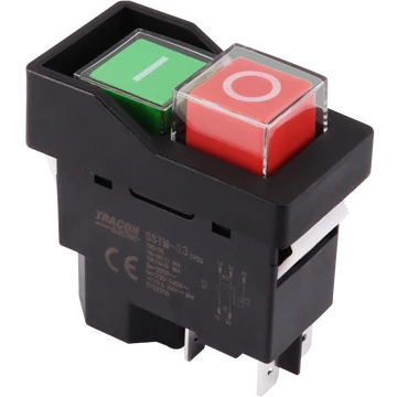 TRACON Relés biztonsági kapcsoló, bepattintható, fekete kerettel, 4PIN, 230VAC, 12A/AC3, IP54, 6,3x0,8 (SSTM-03)