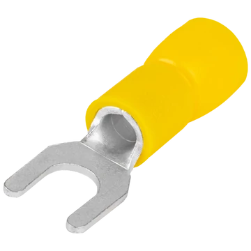 TRACON Szigetelt villás saru, ónozott elektrolitréz, sárga, 6mm2, M3, (d1=3,4mm, d2=3,7mm), PVC (SV3)