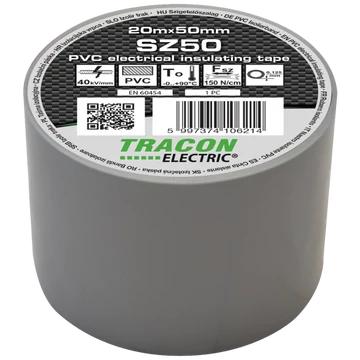 TRACON Szigetelőszalag, szürke, 20mx50mm, PVC, 0-90°C, 40kV/mm (SZ50)