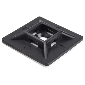 TRACON Öntapadós/csavarozható, 4oldalt fűzhető kötegelő talp, fekete, 28x28mm, d=5,7mm, PA6.6, 3M (TALP281)