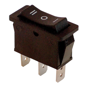 TRACON Készülékkapcsoló, háromállású, fekete (I-0-II felirat), 16(6)A, 250V AC (TES-12)
