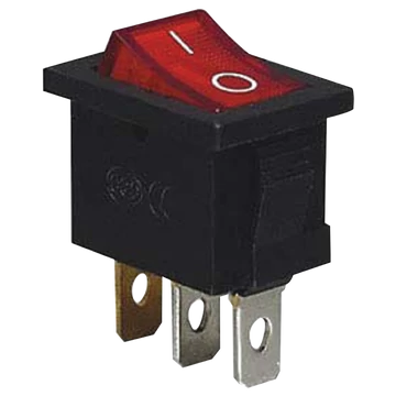 TRACON Készülékkapcsoló, BE-KI, piros-világító (0-I felirat), 16(6)A, 250V AC (TES-33)