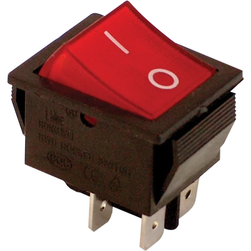TRACON Készülékkapcs., BE-KI, 2-pólus, piros, 0-I felirat, világító, 16(6)A, 250V AC (TES-42)
