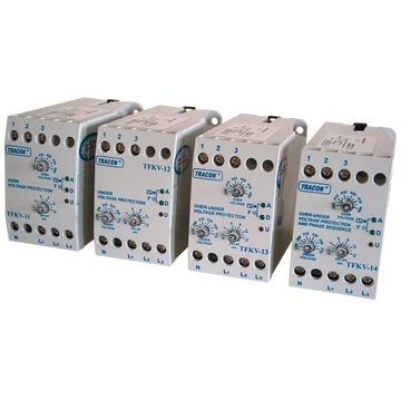 TRACON Védőrelé, feszcsök/fesznöv. 3 fázisra, állítható, Umin=300-400V / Umax=420-495V, 0.2s-15s, 5A/250V (TFKV-13)