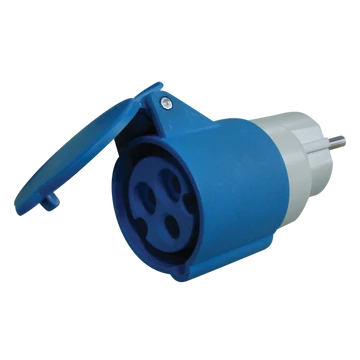 TRACON Csatlakozó adapter, Schuko/CEE, 16A, 250V, IN 2P+E (Schuko), OUT 2P+E 6h (CEE) (TICS-A3)