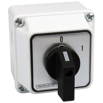 TRACON Tokozott kézikapcsoló, BE-KI, 400V, 50Hz, 25A, 4P, 7,5kW, 48x48mm, 60°, IP44 (TK-256/4T)