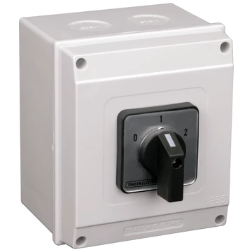 TRACON Tokozott választókapcsoló, 0-1-2, 400V, 50Hz, 20A, 2x4P, 5,5kW, 48x48mm, 60°, IP65 (TKB-206/4T65)