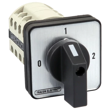 TRACON Választókapcsoló, 0-1-2, 400V, 50Hz, 25A, 2x4P, 7,5kW, 48x48mm, 90° (TKB-259/4)