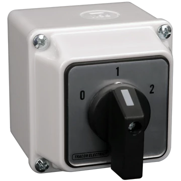 TRACON Tokozott választókapcsoló, 0-1-2, 400V, 50Hz, 32A, 2x4P, 11kW, 64x64mm, 60°, IP65 (TKB-326/4T65)